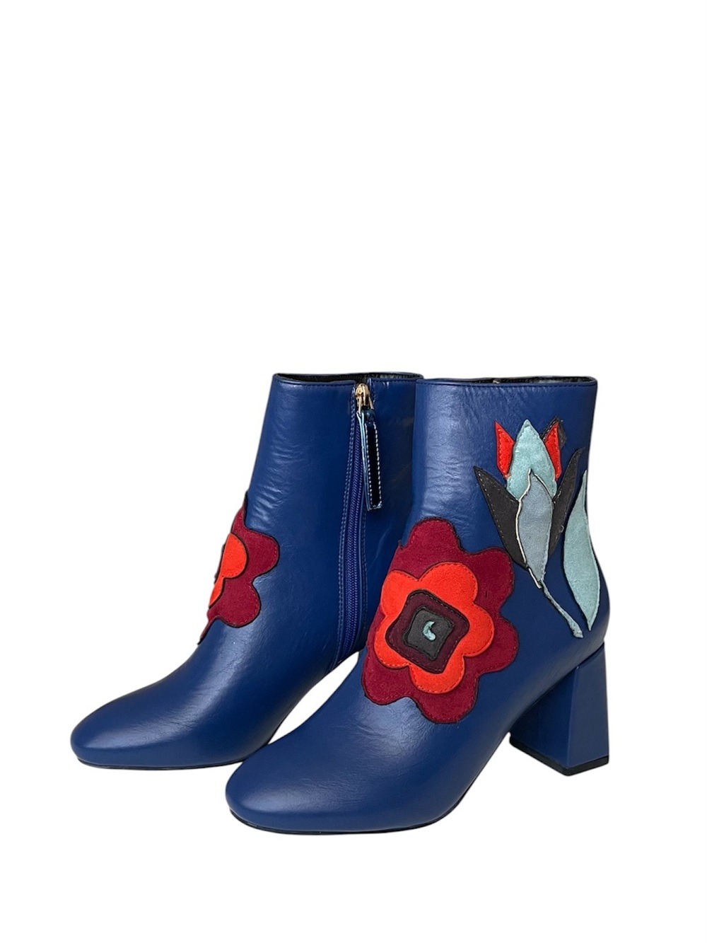 Blue leather ankle boots Floral Appliqué Boho Johnny Was Style Size 8